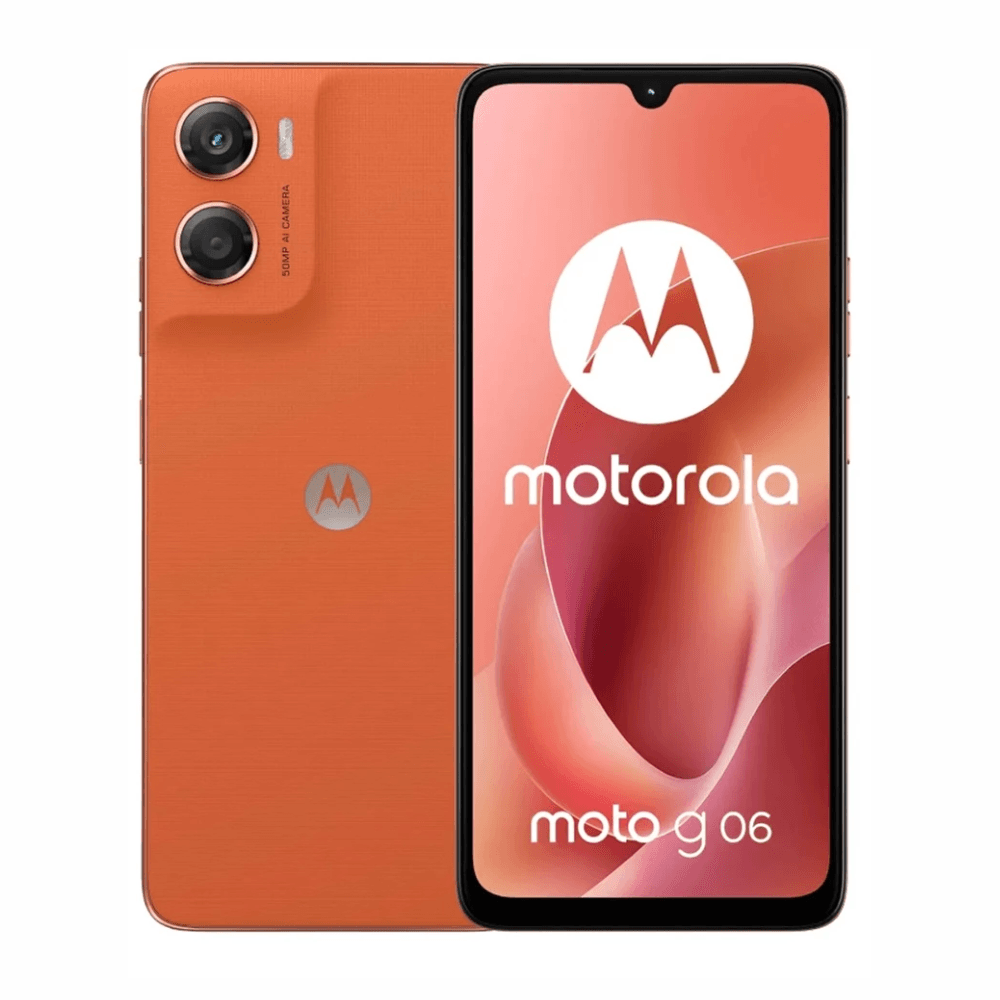 Celular Motorola G06 64GB, 4GB RAM, cámara trasera 50MP y frontal 8MP, LCD IPS 6.88", naranja