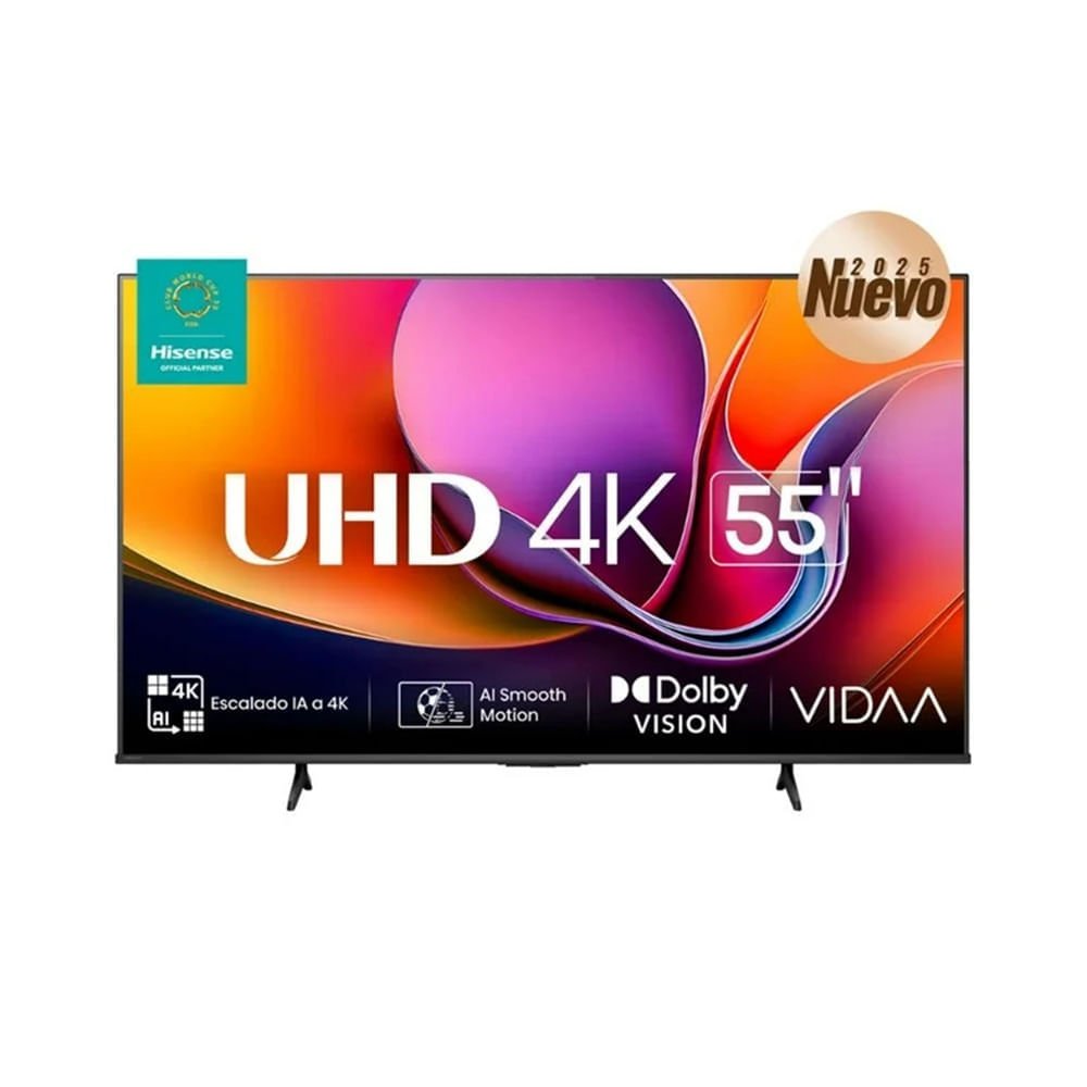 Smart TV Hisense 55A5NV, pantalla 55", LED UHD 4K, 3 HDMI, 2 USB, parlantes 16W, negro