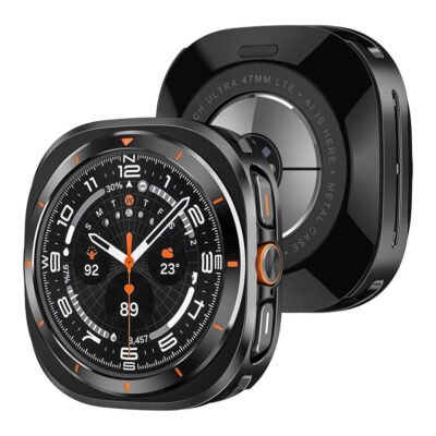 Case metal acero inoxidable y cristal zafiro sintético para Samsung Galaxy Watch Ultra 47mm, negro